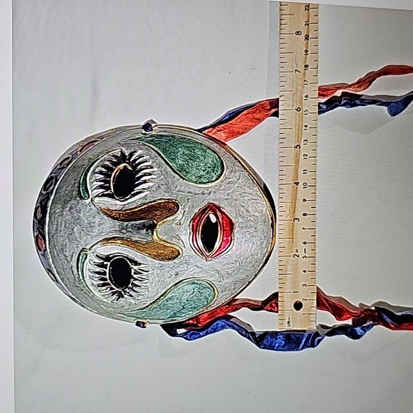 Solid Brass Masks Hand Painted Mardi Gras Vintage Lot of 3 Wall Art - Picture 8 of 8